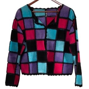 Vintage Suede Patchwork Jacket Size Medium Multicolor Boxy 70s Boho Artsy